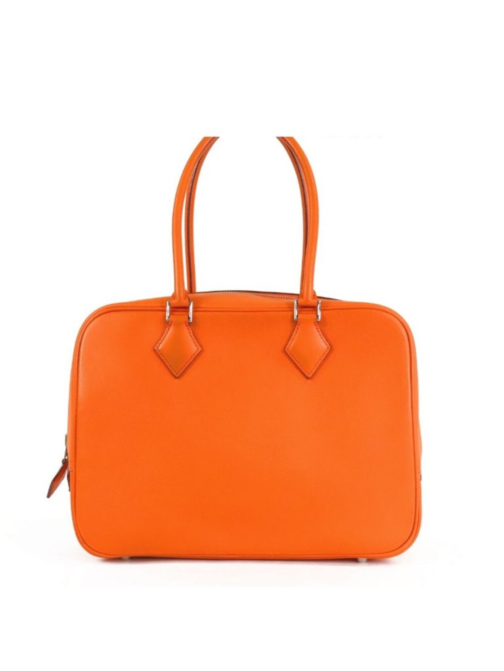 Hermes Plume 28 Orange Silver Epsom Handbag